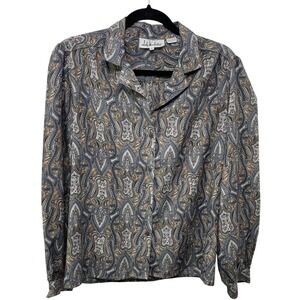 Lady Manhattan Vtg Paisley Button Down Long Sleeve Blouse Top Dark Academia‎ 14